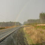 We found the end of the rainbow!  The ground was even lit with the rainbow colors when we drove by.
