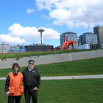 Doug and my sister with the seattle background/skyline.